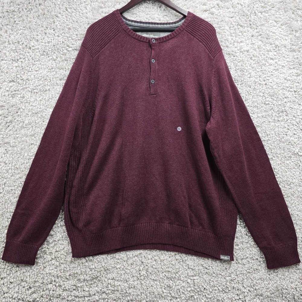Eddie Bauer Men Henley Sweater Cotton Stretch Purple Long Sleeve Size XXL Casual